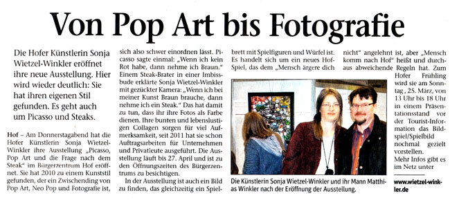Ausstellung Bürgerzentrum Hof Sonja Wietzel-Winkler Zeitungsbericht